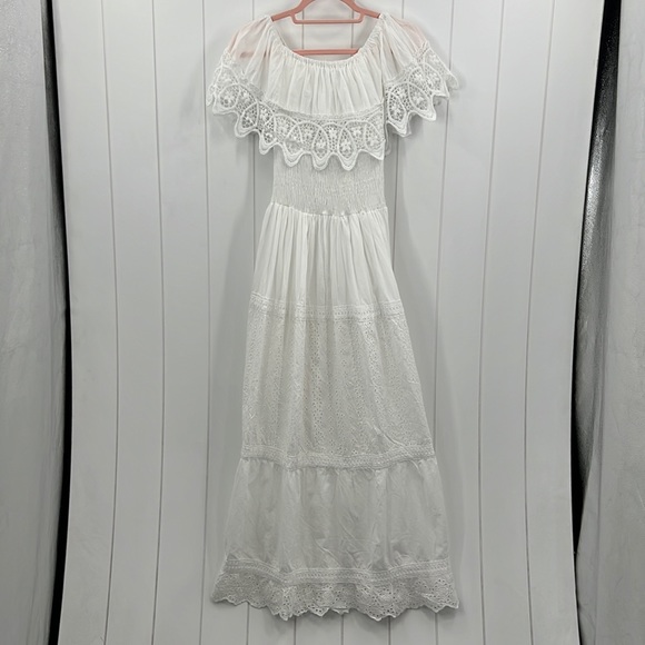 🆕Advance Apparels White Cotton Dress Eyelet Crochet Midi S/M, L/XL & 1X/2X - Picture 2 of 10